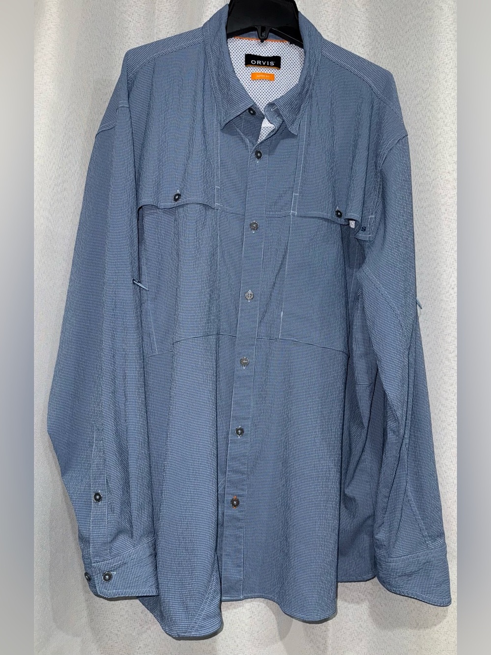 Orvis Long Sleeve Technical Fishing Shirt Vented Blue Check XL